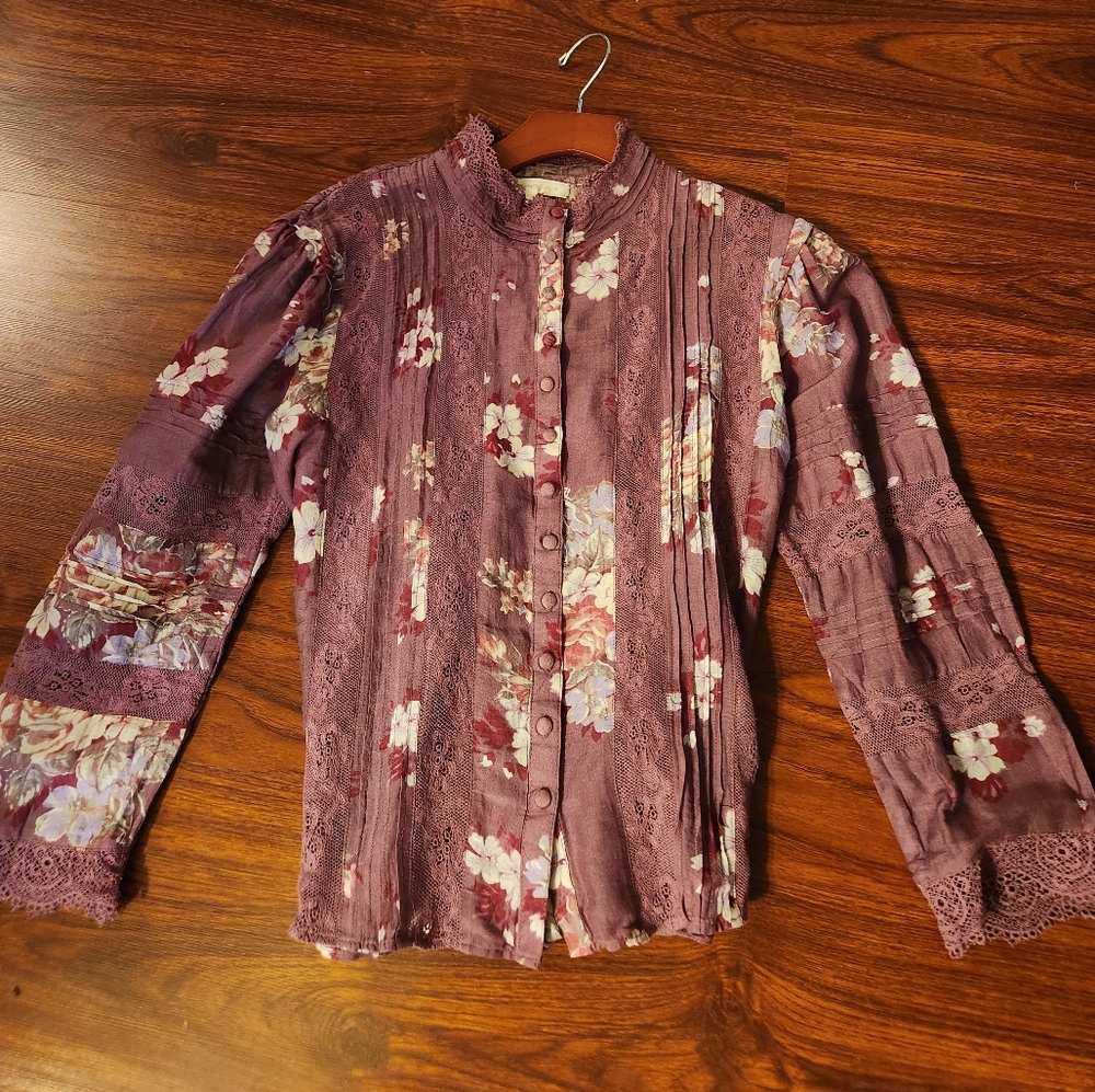 Loveshackfancy purple floral top small